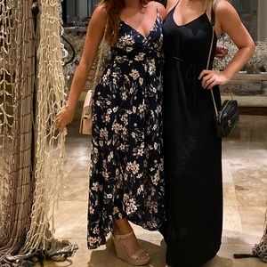 Navy Bloomingdales Floral Wrap Tie Dress